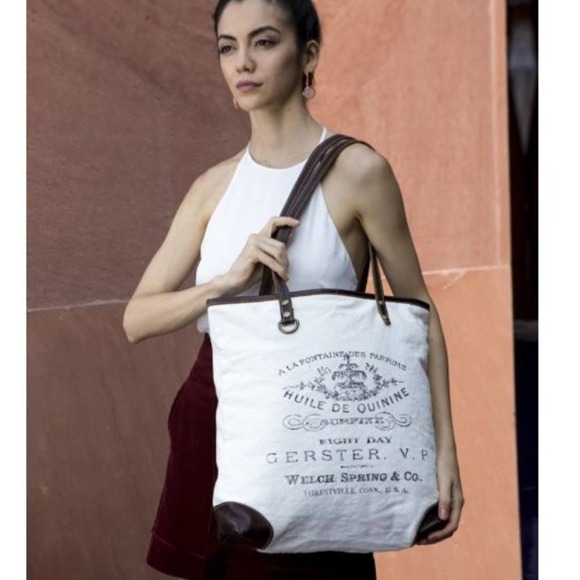Handbags - NEW White Vogue Canvas Leather Shoulder Tote Bag